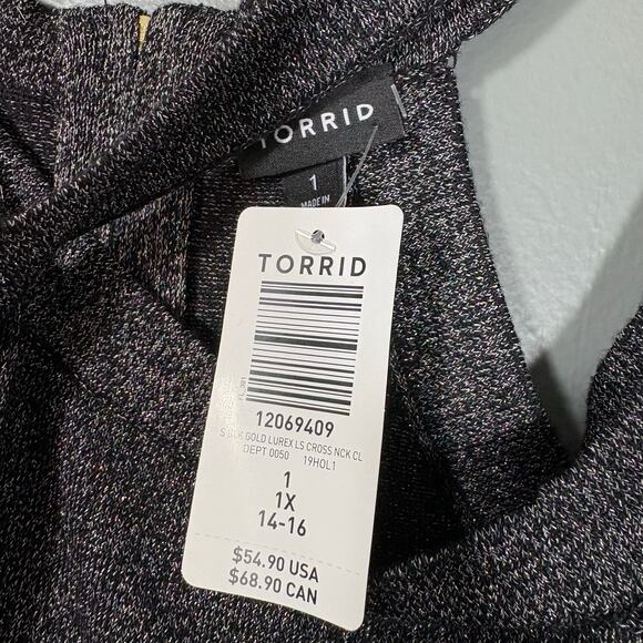 Torrid NWT Black Metallic Cross Neck Cold Shoulder Top - 1 (1X) - Women's Plus - Picture 4 of 7